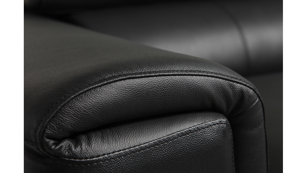 Canap design avec ttires ajustables 3 places en cuir noir et acier chrom NEVADA