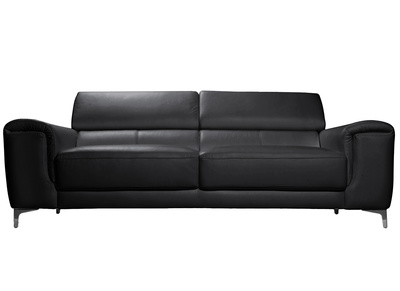 Canapé design avec têtières ajustables 3 places en cuir noir et acier chromé NEVADA