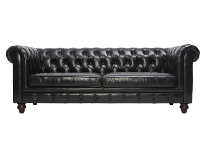 Canap&eacute; design cuir noir 3 places CHESTERFIELD