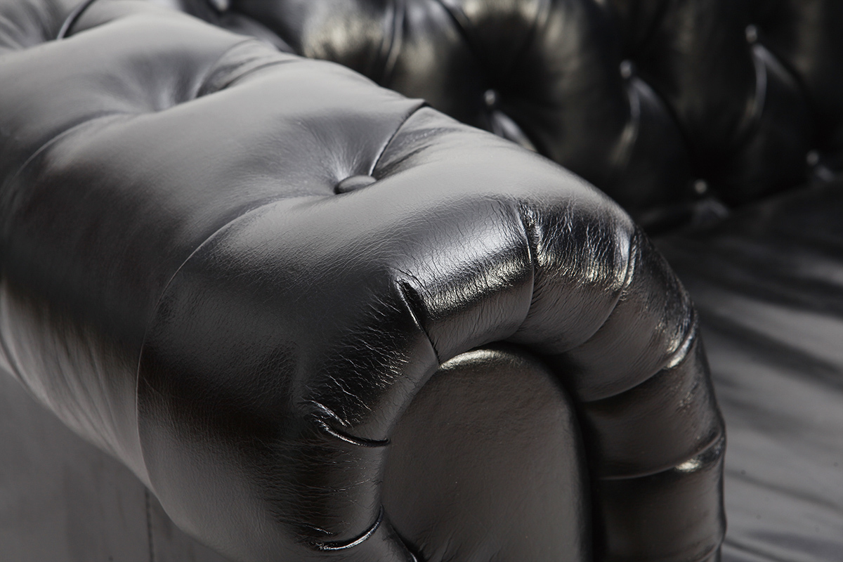 Canap� design cuir noir 3 places CHESTERFIELD - cuir de buffle