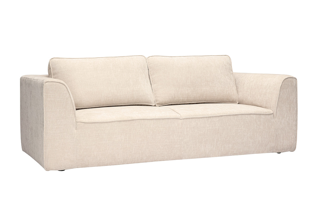 Canap� design en tissu effet velours textur� beige 3 places GRAMMY