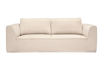 Canap&eacute; design en tissu effet velours textur&eacute; beige 3 places GRAMMY