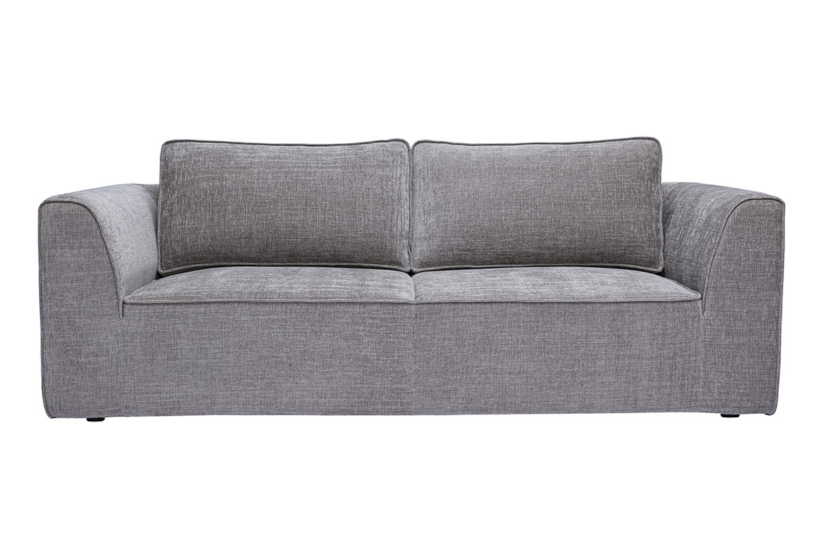 Canap� design en tissu effet velours textur� gris 3 places GRAMMY