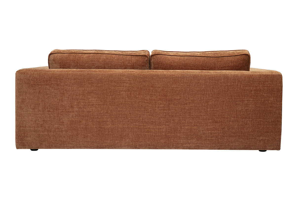 Canap� design en tissu effet velours textur� terre br�l�e 3 places GRAMMY