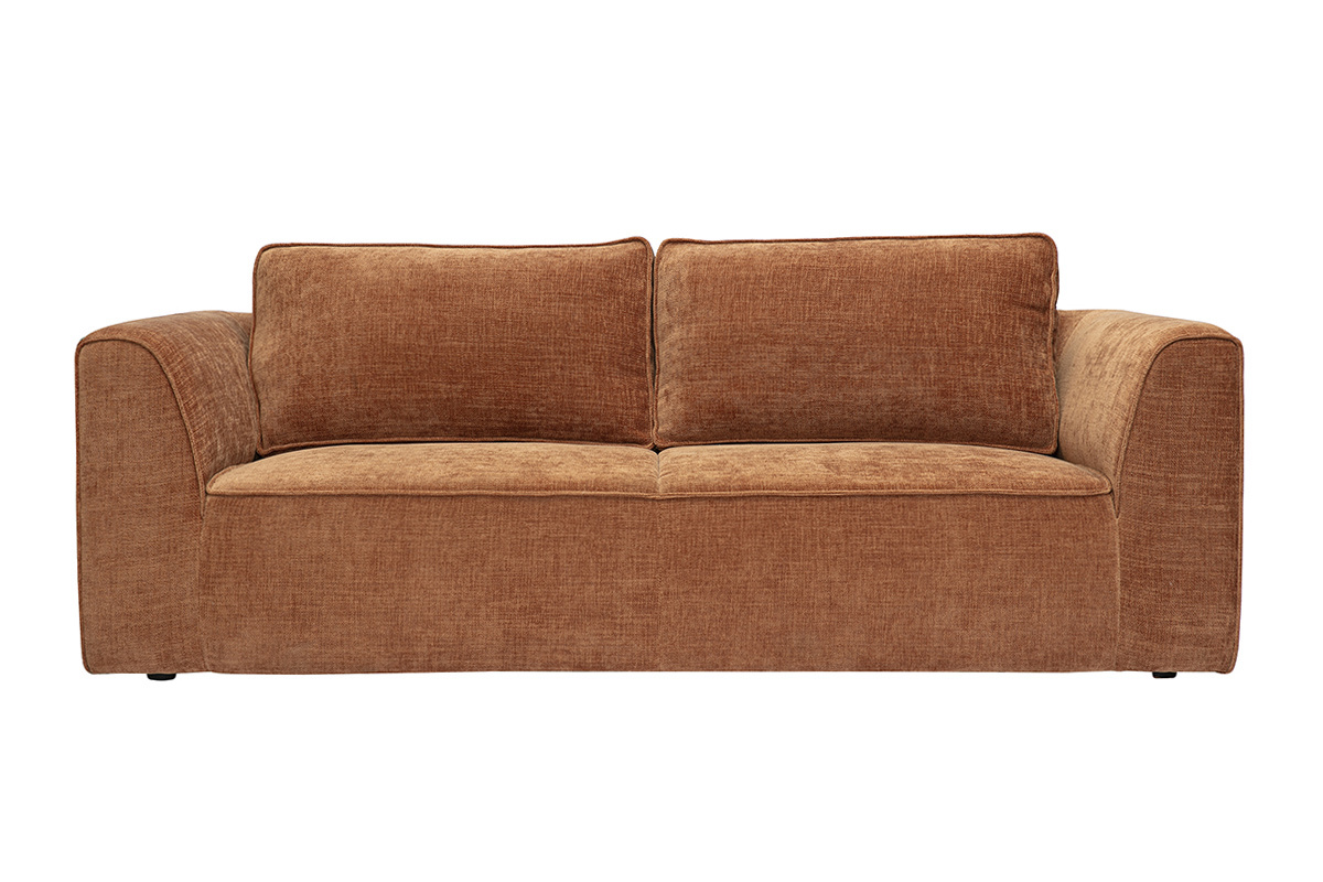 Canap� design en tissu effet velours textur� terre br�l�e 3 places GRAMMY