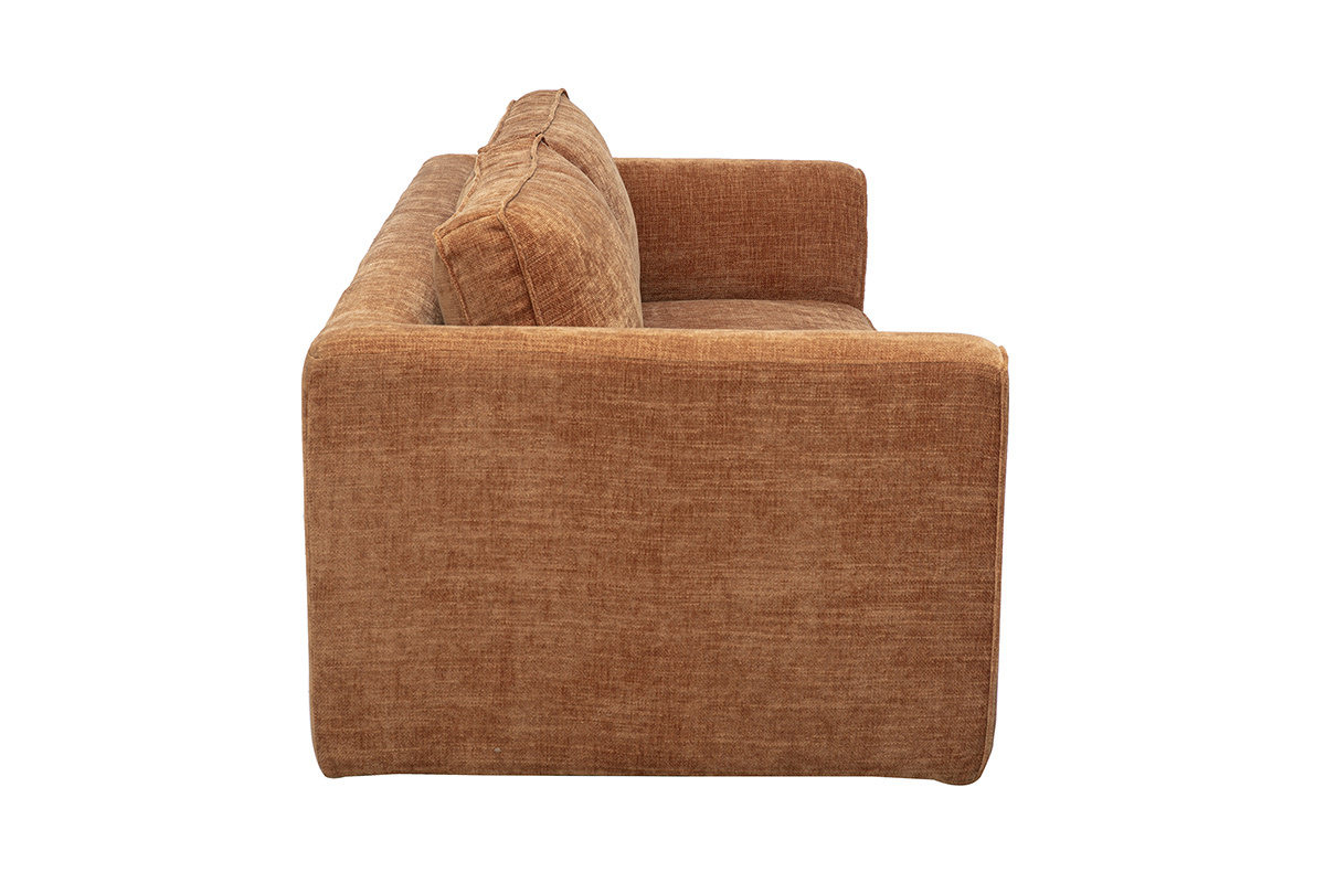 Canap� design en tissu effet velours textur� terre br�l�e 3 places GRAMMY