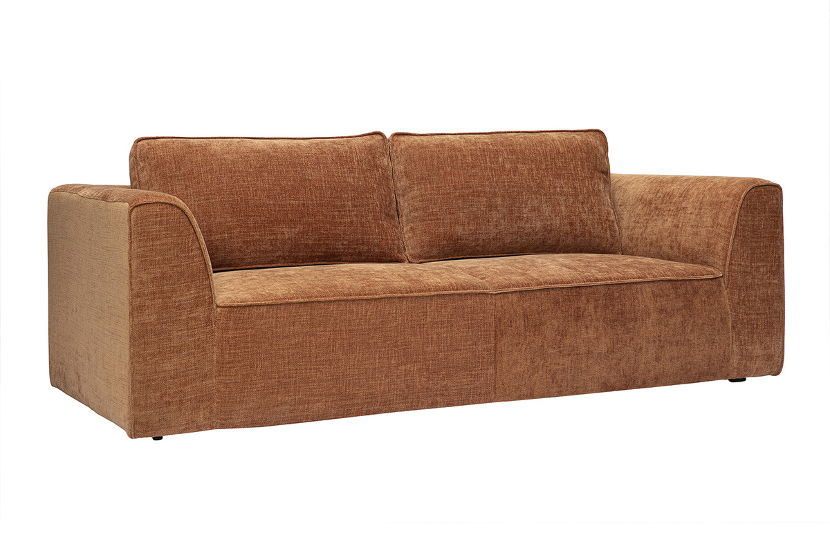 Canap� design en tissu effet velours textur� terre br�l�e 3 places GRAMMY