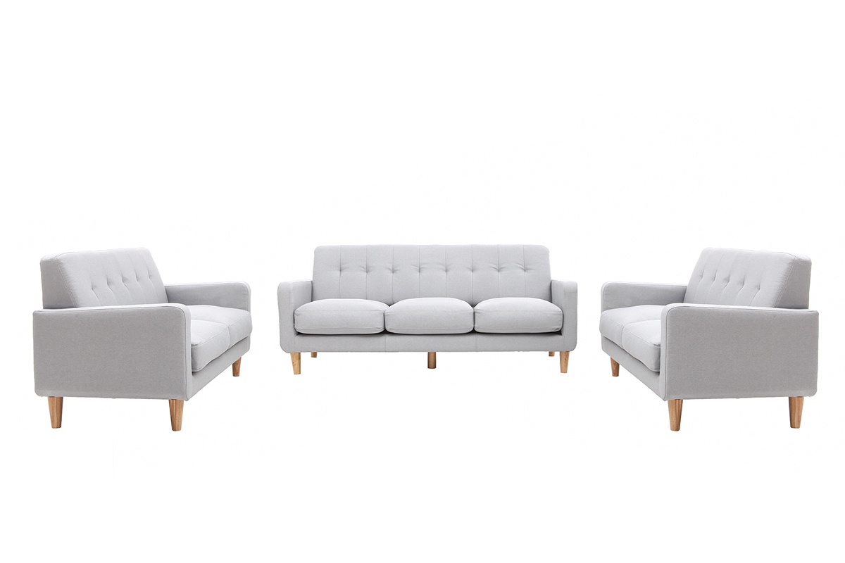 Canap� design scandinave tissu gris clair 3 places LUNA