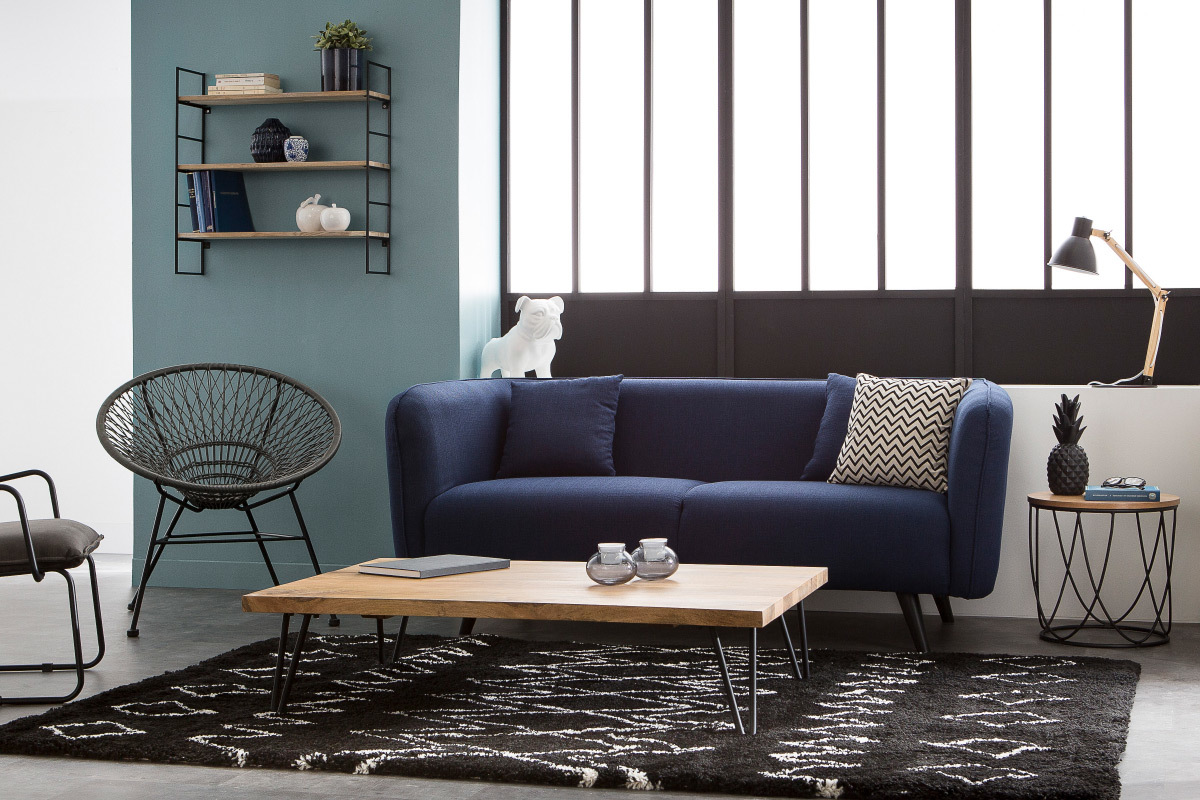 Canap� design tissu bleu fonc� 3 places MOONLIGHT