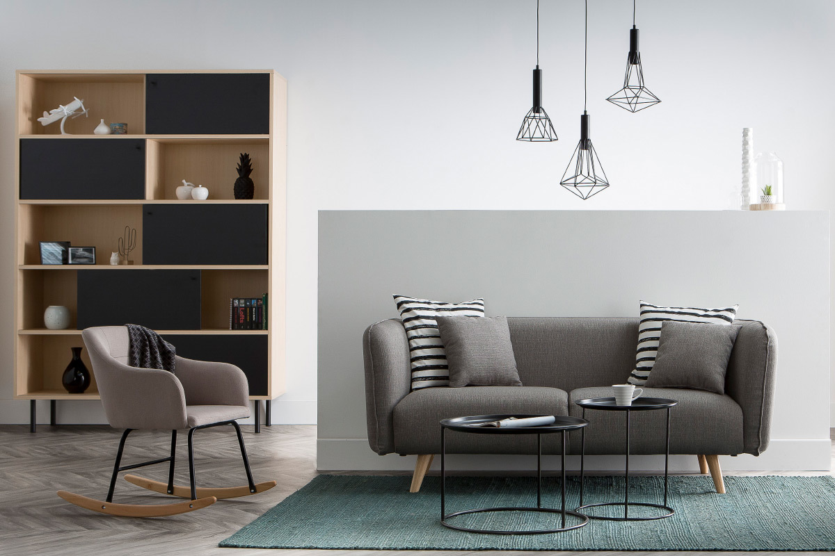 Canap� design tissu gris clair 3 places MOONLIGHT