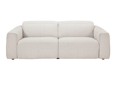Canap&eacute; &eacute;lectrique 3 places avec t&ecirc;ti&egrave;res ajustables et repose-pieds en tissu effet velours textur&eacute; beige AVORIAZ