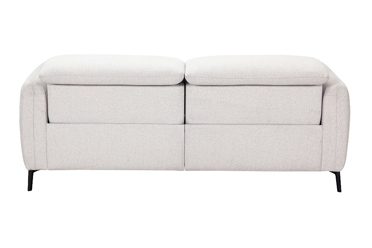 Canap� �lectrique 3 places avec t�ti�res ajustables et repose-pieds en tissu effet velours textur� beige et m�tal TIGNES