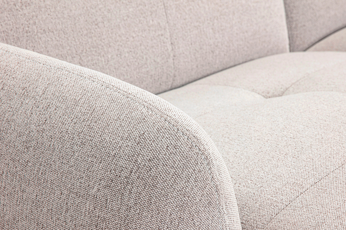 Canap� �lectrique 3 places avec t�ti�res ajustables et repose-pieds en tissu effet velours textur� beige et m�tal TIGNES
