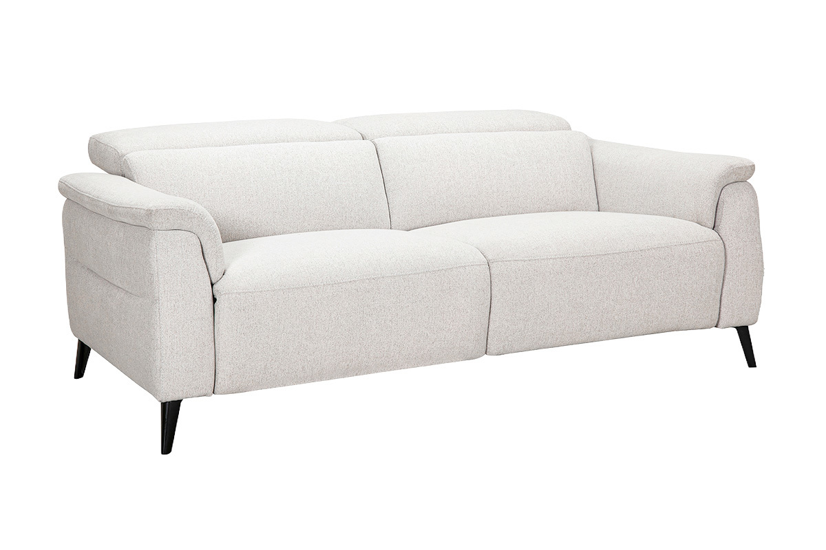 Canap� �lectrique 3 places avec t�ti�res ajustables et repose-pieds en tissu effet velours textur� beige et m�tal VERBIER