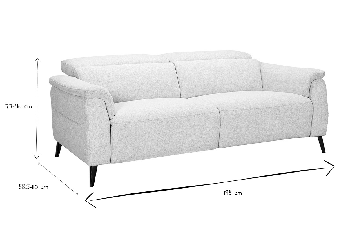 Canap� �lectrique 3 places avec t�ti�res ajustables et repose-pieds en tissu effet velours textur� beige et m�tal VERBIER