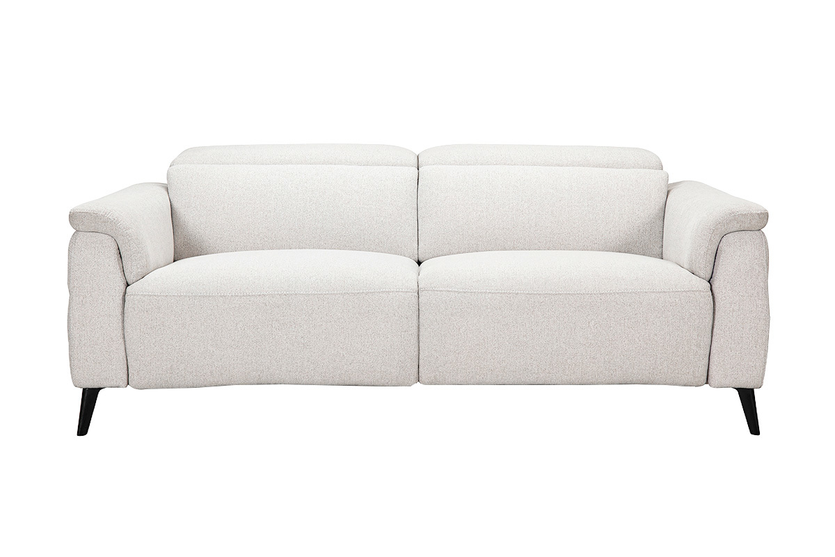 Canap� �lectrique 3 places avec t�ti�res ajustables et repose-pieds en tissu effet velours textur� beige et m�tal VERBIER