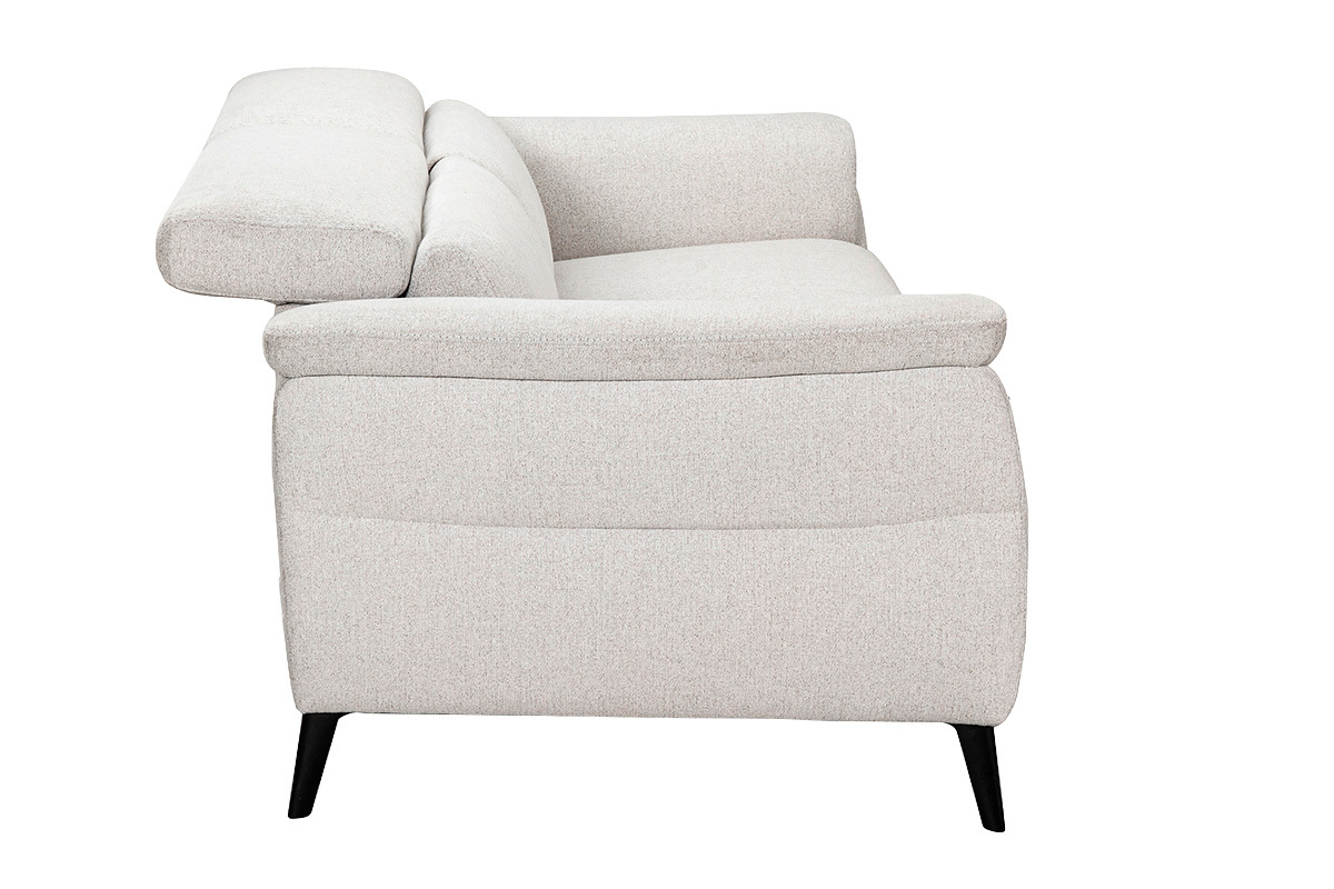 Canap� �lectrique 3 places avec t�ti�res ajustables et repose-pieds en tissu effet velours textur� beige et m�tal VERBIER