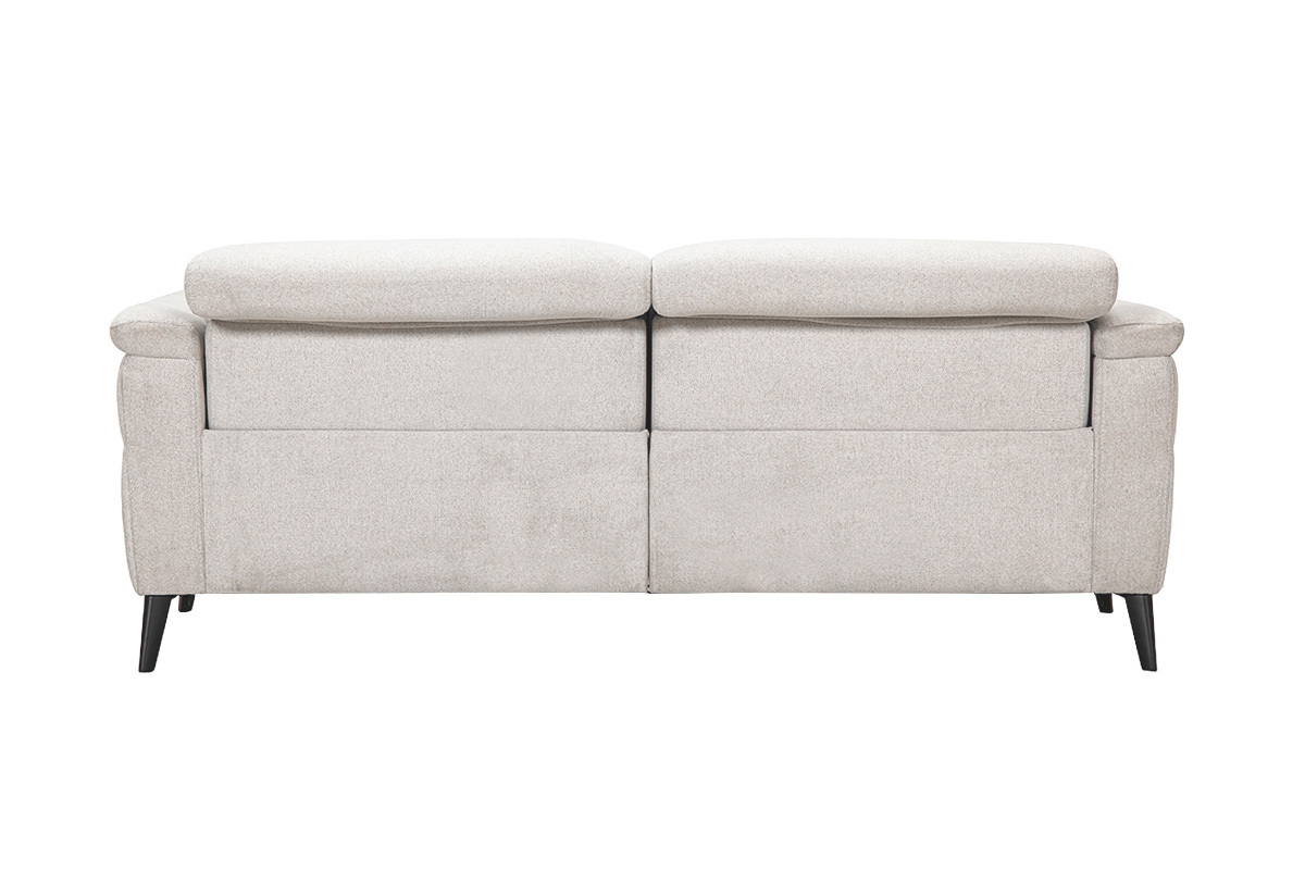 Canap� �lectrique 3 places avec t�ti�res ajustables et repose-pieds en tissu effet velours textur� beige et m�tal VERBIER