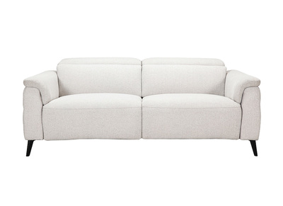 Canap&eacute; &eacute;lectrique 3 places avec t&ecirc;ti&egrave;res ajustables et repose-pieds en tissu effet velours textur&eacute; beige et m&eacute;tal VERBIER