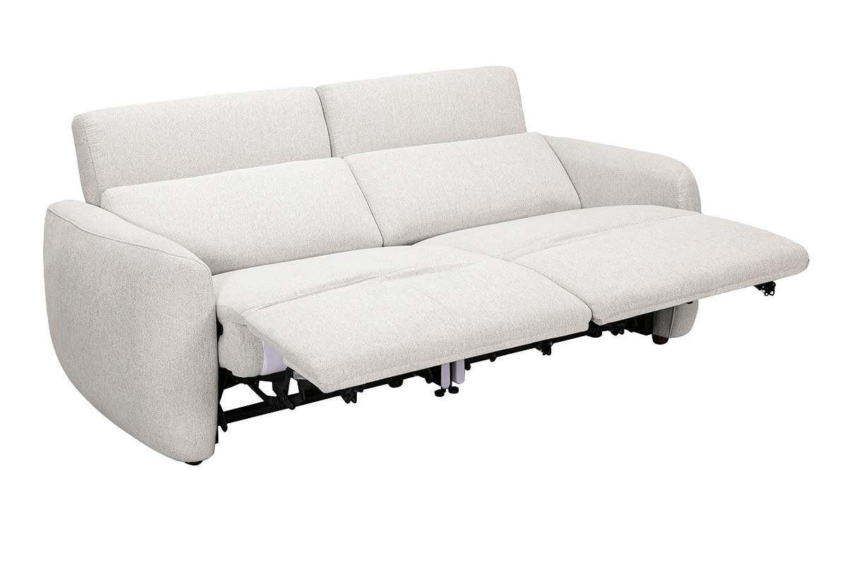 Canap� �lectrique 3 places avec t�ti�res ajustables et repose-pieds en tissu effet velours textur� beige MORZINE