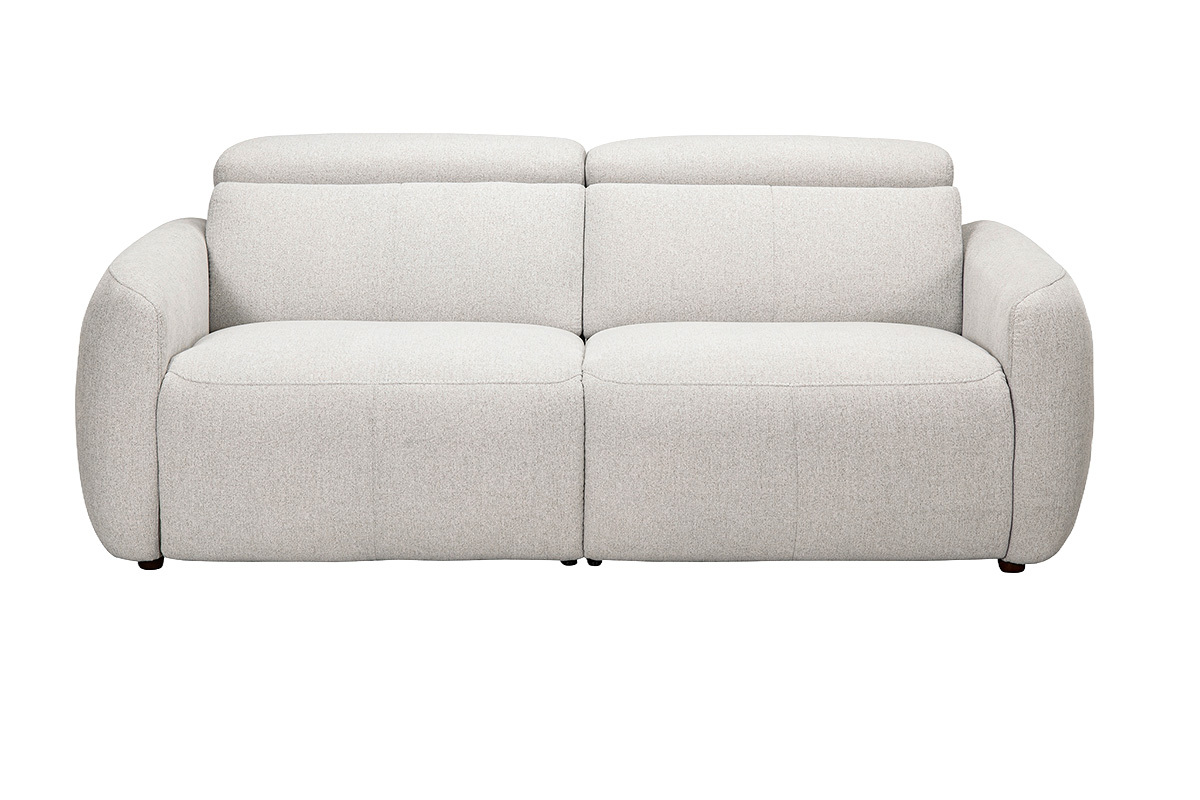 Canap� �lectrique 3 places avec t�ti�res ajustables et repose-pieds en tissu effet velours textur� beige MORZINE