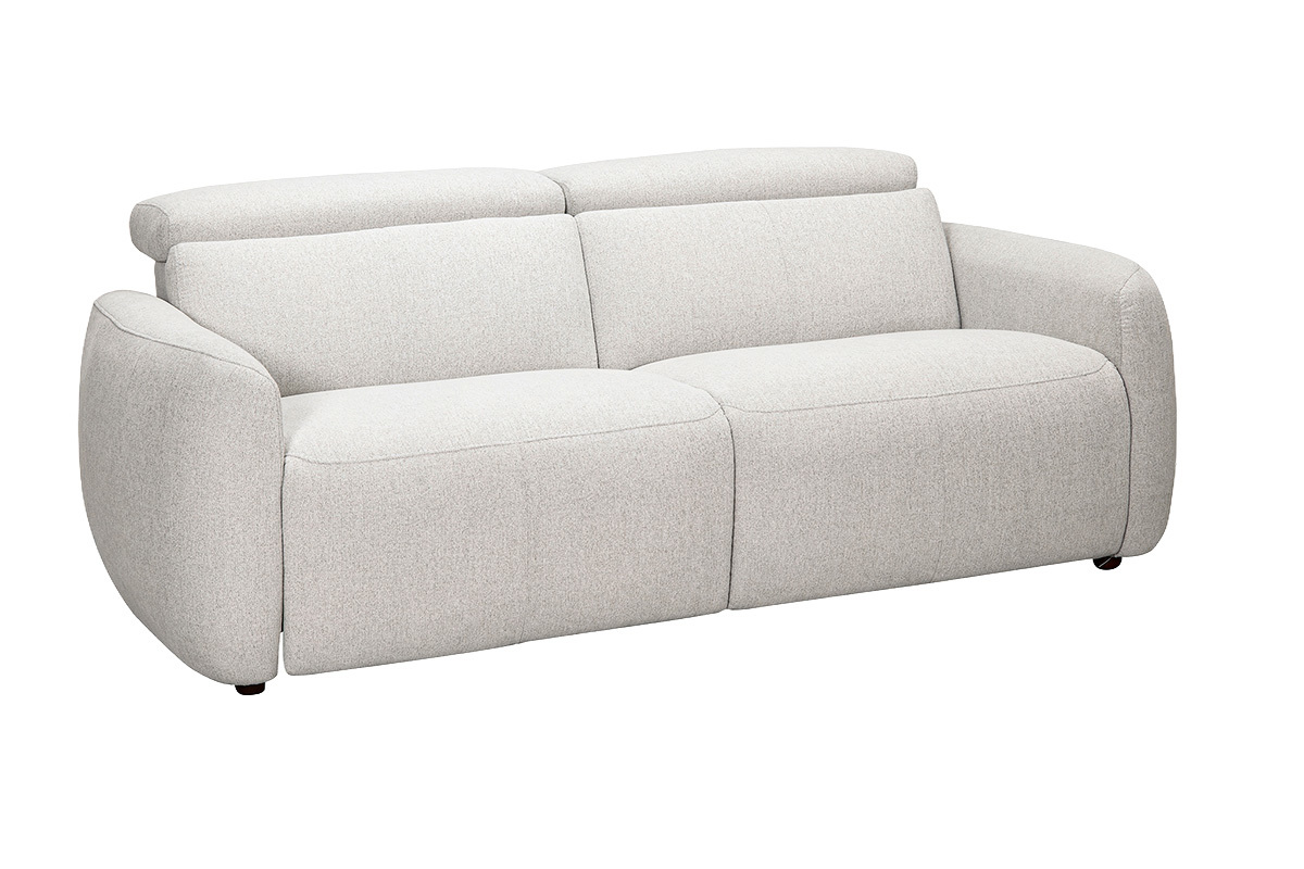 Canap� �lectrique 3 places avec t�ti�res ajustables et repose-pieds en tissu effet velours textur� beige MORZINE