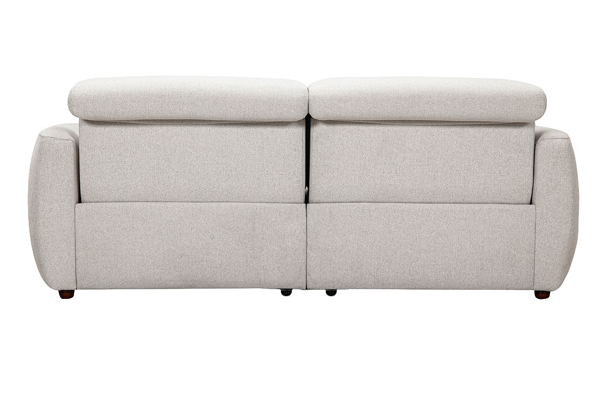 Canap� �lectrique 3 places avec t�ti�res ajustables et repose-pieds en tissu effet velours textur� beige MORZINE