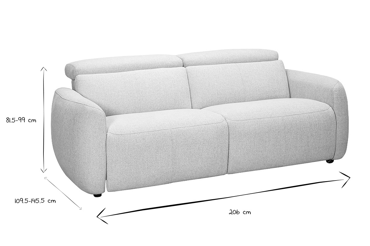Canap� �lectrique 3 places avec t�ti�res ajustables et repose-pieds en tissu effet velours textur� beige MORZINE