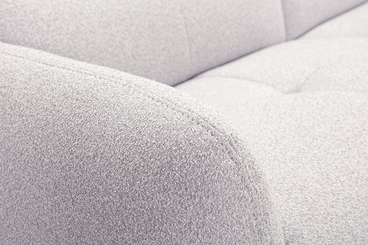 Canap� �lectrique 3 places avec t�ti�res ajustables et repose-pieds en tissu effet velours textur� gris clair et m�tal TIGNES