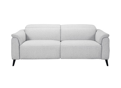 Canap&eacute; &eacute;lectrique 3 places avec t&ecirc;ti&egrave;res ajustables et repose-pieds en tissu effet velours textur&eacute; gris clair et m&eacute;tal VERBIER