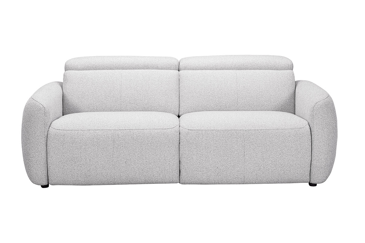 Canap� �lectrique 3 places avec t�ti�res ajustables et repose-pieds en tissu effet velours textur� gris clair MORZINE