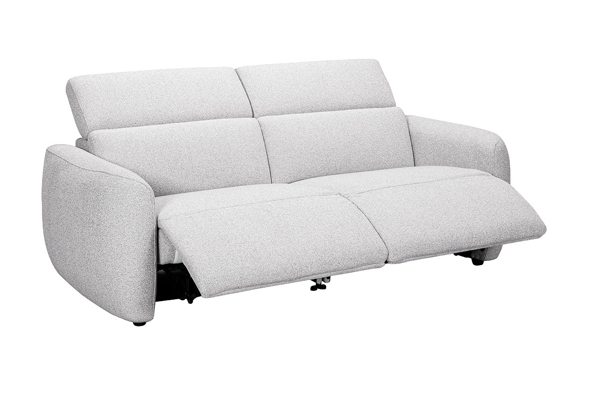 Canap� �lectrique 3 places avec t�ti�res ajustables et repose-pieds en tissu effet velours textur� gris clair MORZINE