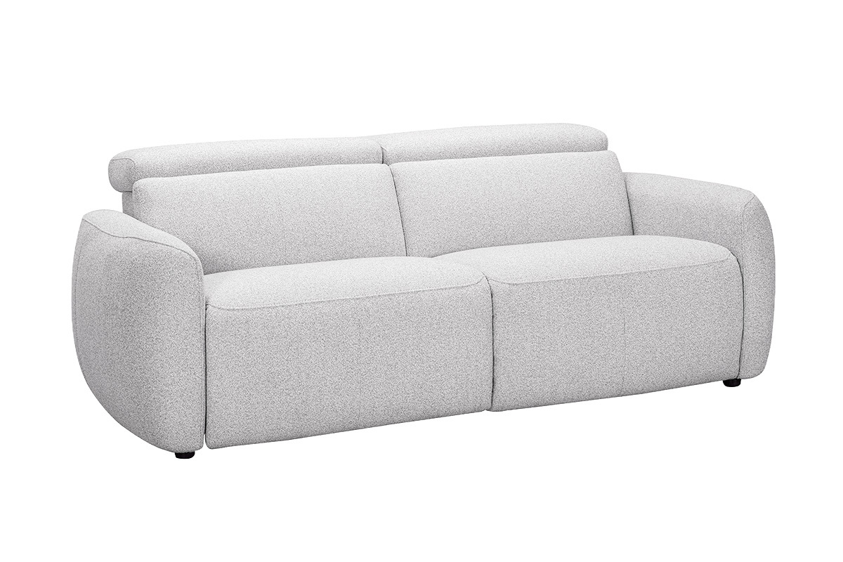 Canap� �lectrique 3 places avec t�ti�res ajustables et repose-pieds en tissu effet velours textur� gris clair MORZINE