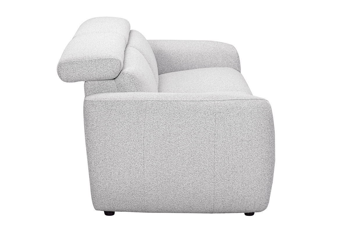 Canap� �lectrique 3 places avec t�ti�res ajustables et repose-pieds en tissu effet velours textur� gris clair MORZINE