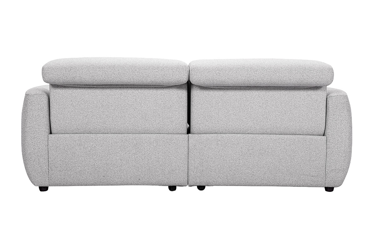 Canap� �lectrique 3 places avec t�ti�res ajustables et repose-pieds en tissu effet velours textur� gris clair MORZINE