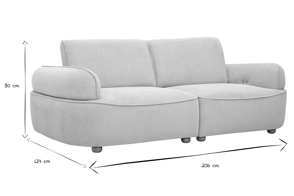 Canap� �lectrique 3 places dossier avance-recule en tissu chenille beige et bois clair OTIS