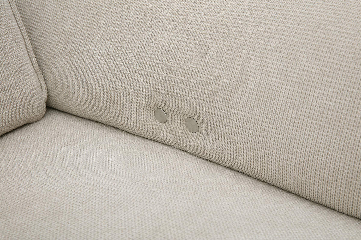 Canap� �lectrique 3 places dossier avance-recule en tissu chenille beige et bois clair OTIS