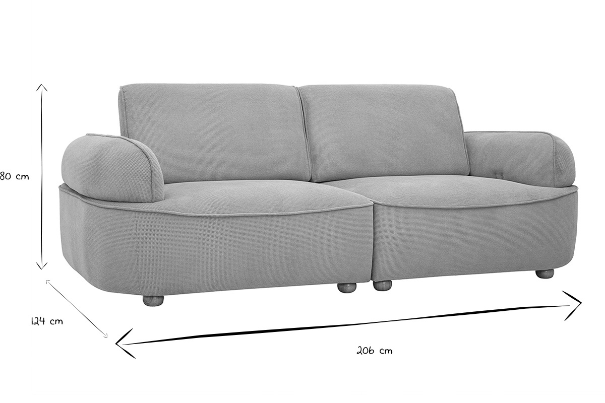 Canap� �lectrique 3 places dossier avance-recule en tissu chenille gris et bois clair OTIS