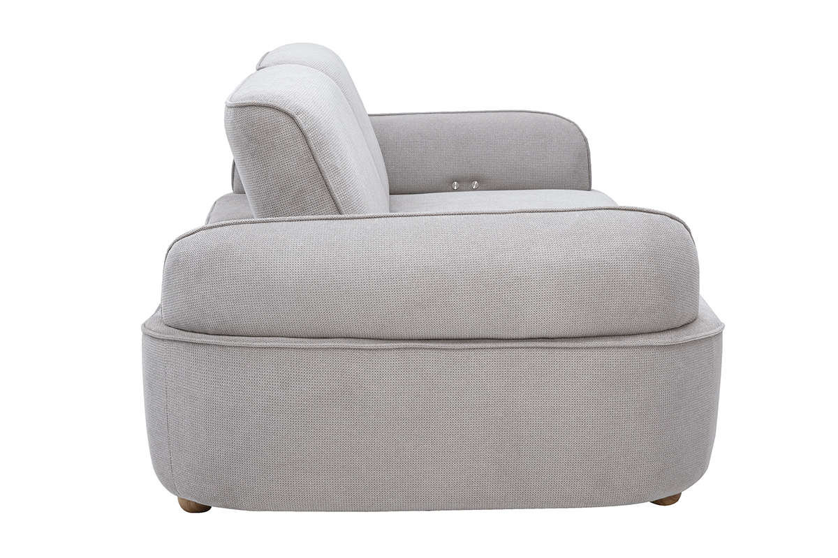 Canap� �lectrique 3 places dossier avance-recule en tissu chenille gris et bois clair OTIS