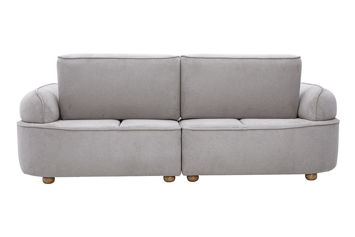 Canap� �lectrique 3 places dossier avance-recule en tissu chenille gris et bois clair OTIS