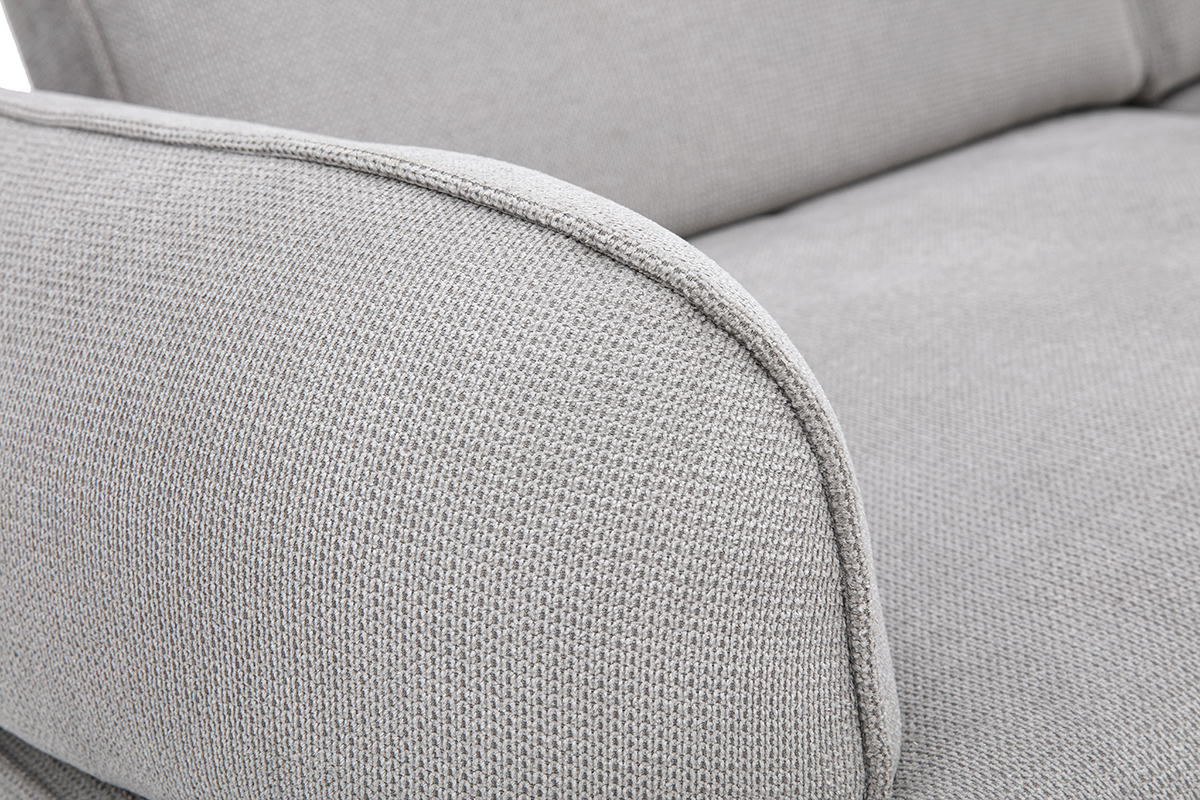 Canap� �lectrique 3 places dossier avance-recule en tissu chenille gris et bois clair OTIS