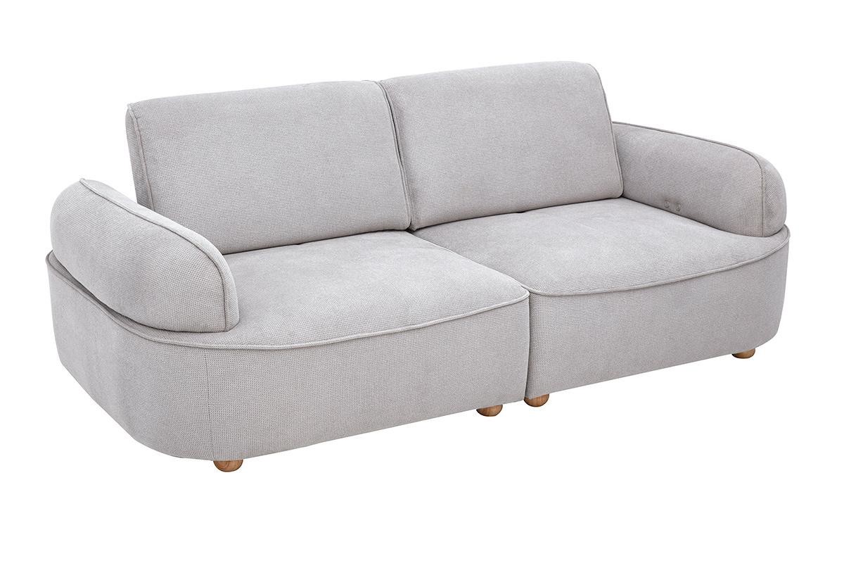 Canap� �lectrique 3 places dossier avance-recule en tissu chenille gris et bois clair OTIS