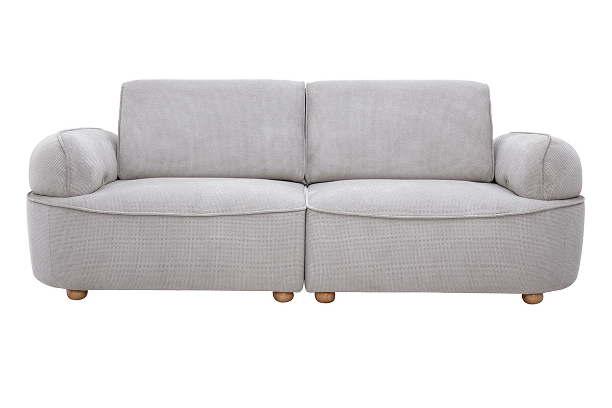 Canap� �lectrique 3 places dossier avance-recule en tissu chenille gris et bois clair OTIS