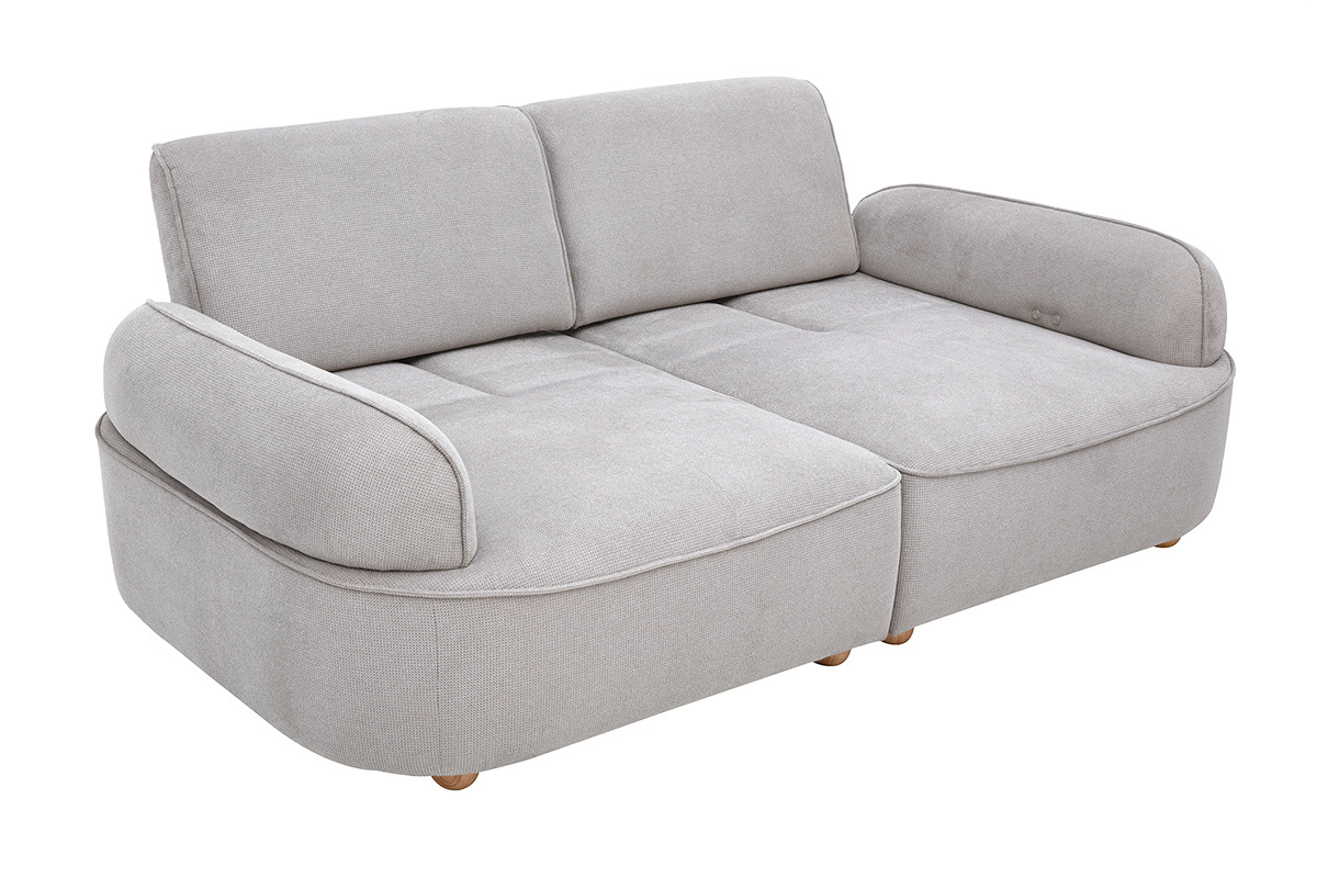 Canap� �lectrique 3 places dossier avance-recule en tissu chenille gris et bois clair OTIS