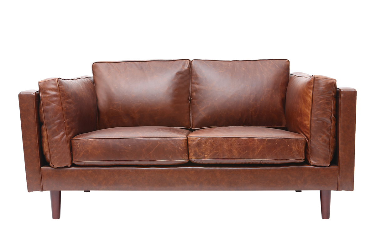 Canap en cuir vintage 2 places marron CURTIS - cuir de vache