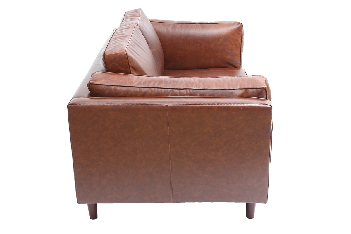Canap en cuir vintage 2 places marron CURTIS - cuir de vache