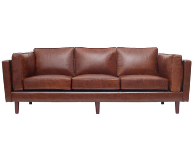 Canapé en cuir vintage 3 places marron CURTIS - Canapé en cuir vintage 3 places marron CURTIS