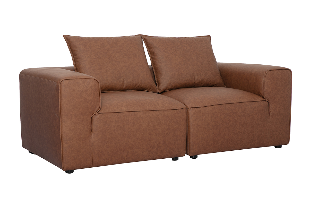 Canap� modulable 2 places en cuir marron FERGUS