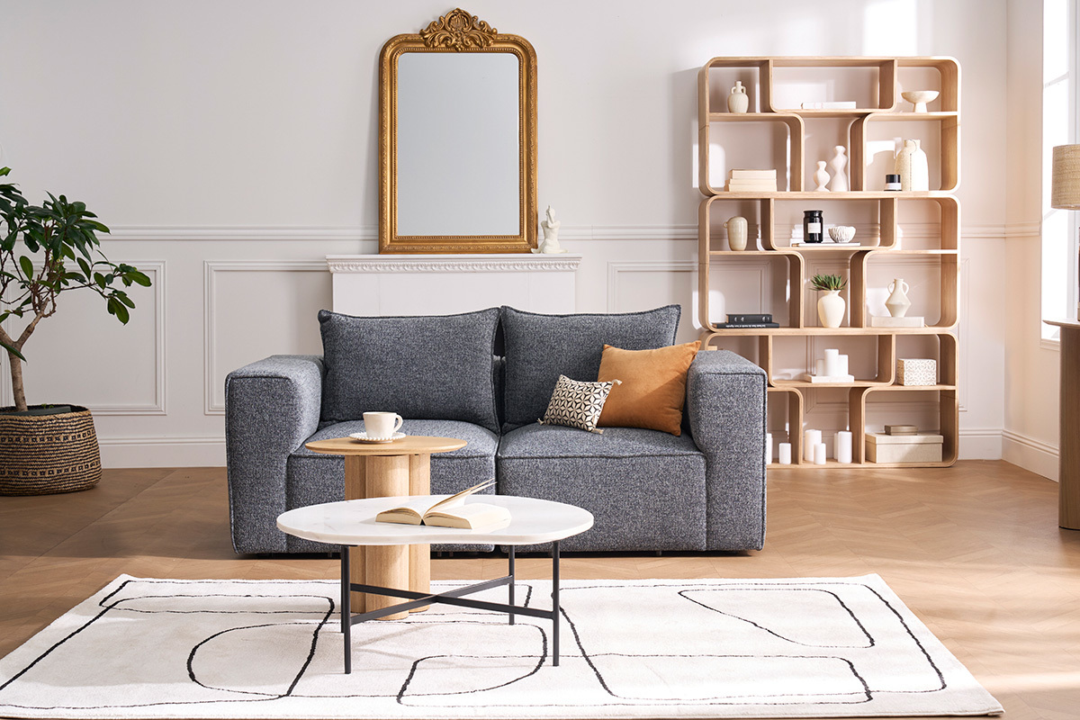 Canap� modulable 2 places en tissu effet velours textur� beige KERRY