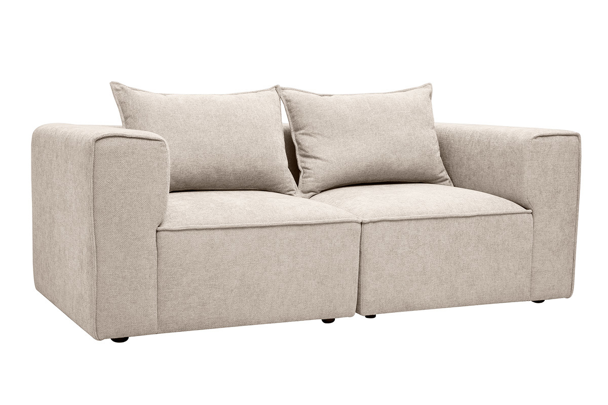 Canap� modulable 2 places en tissu effet velours textur� beige KERRY